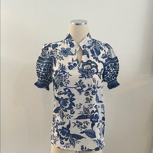 Blue and White Floral Women's Top